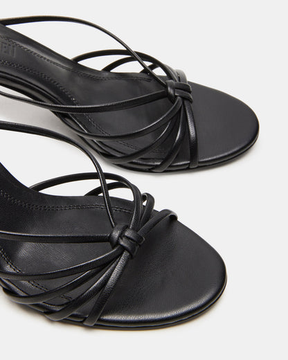 EDNA Black Leather Strappy Mule Women's Heel