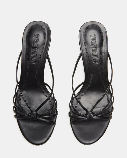 EDNA Black Leather Strappy Mule Women's Heel