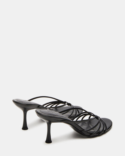 EDNA Black Leather Strappy Mule Women's Heel