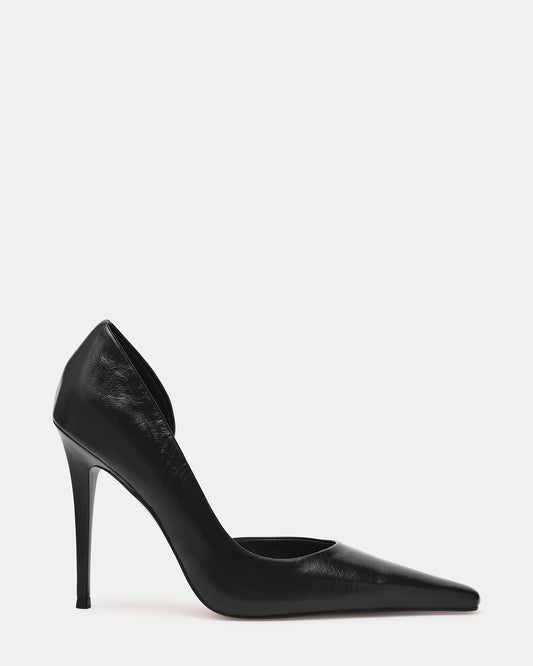 ELEGANT Black Leather Pointed-Toe Stiletto Pump Women's Heel
