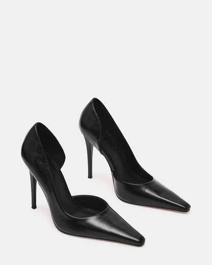 ELEGANT Black Leather Pointed-Toe Stiletto Pump Women's Heel