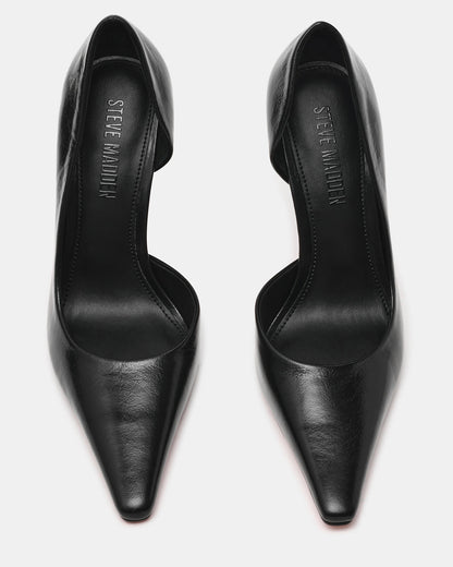 ELEGANT Black Leather Pointed-Toe Stiletto Pump Women's Heel