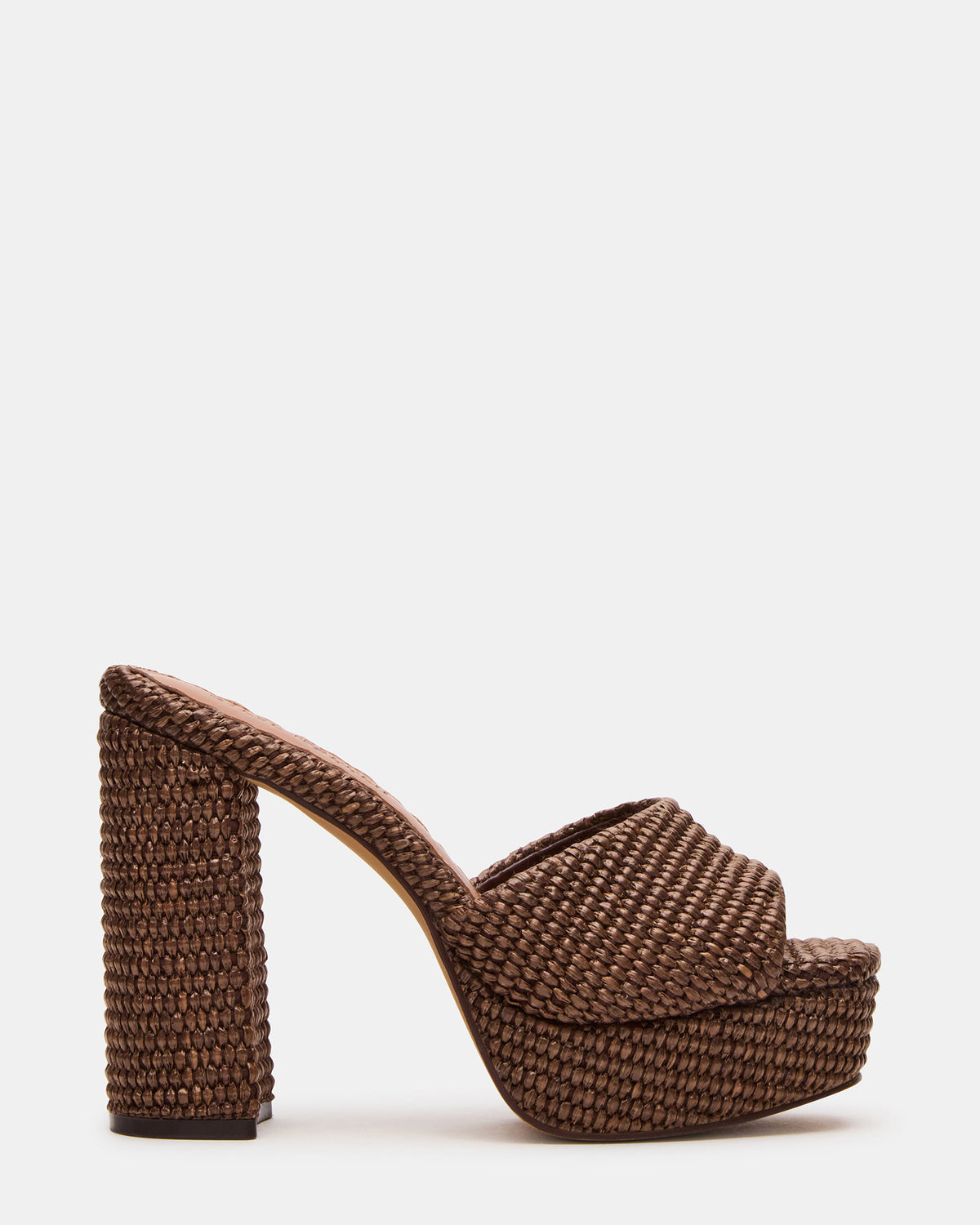 JOEL Brown Raffia Square-Toe Platform Raffia Mule Women's Heel
