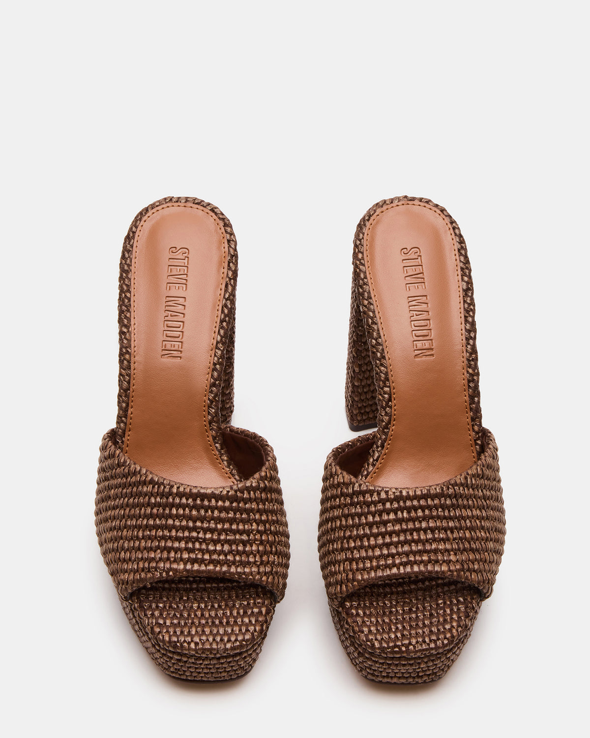 JOEL Brown Raffia Square-Toe Platform Raffia Mule Women's Heel