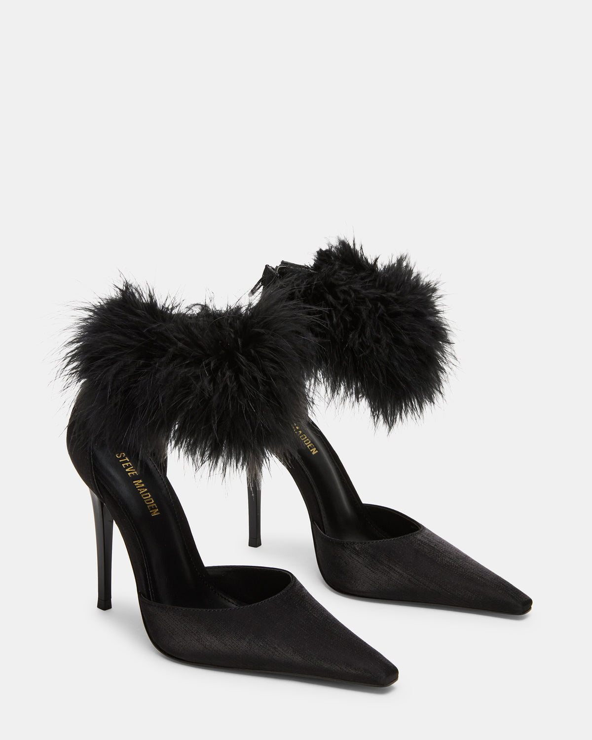 ELUSIVE Black Satin Pointed-Toe Stiletto Pump Women's Heel