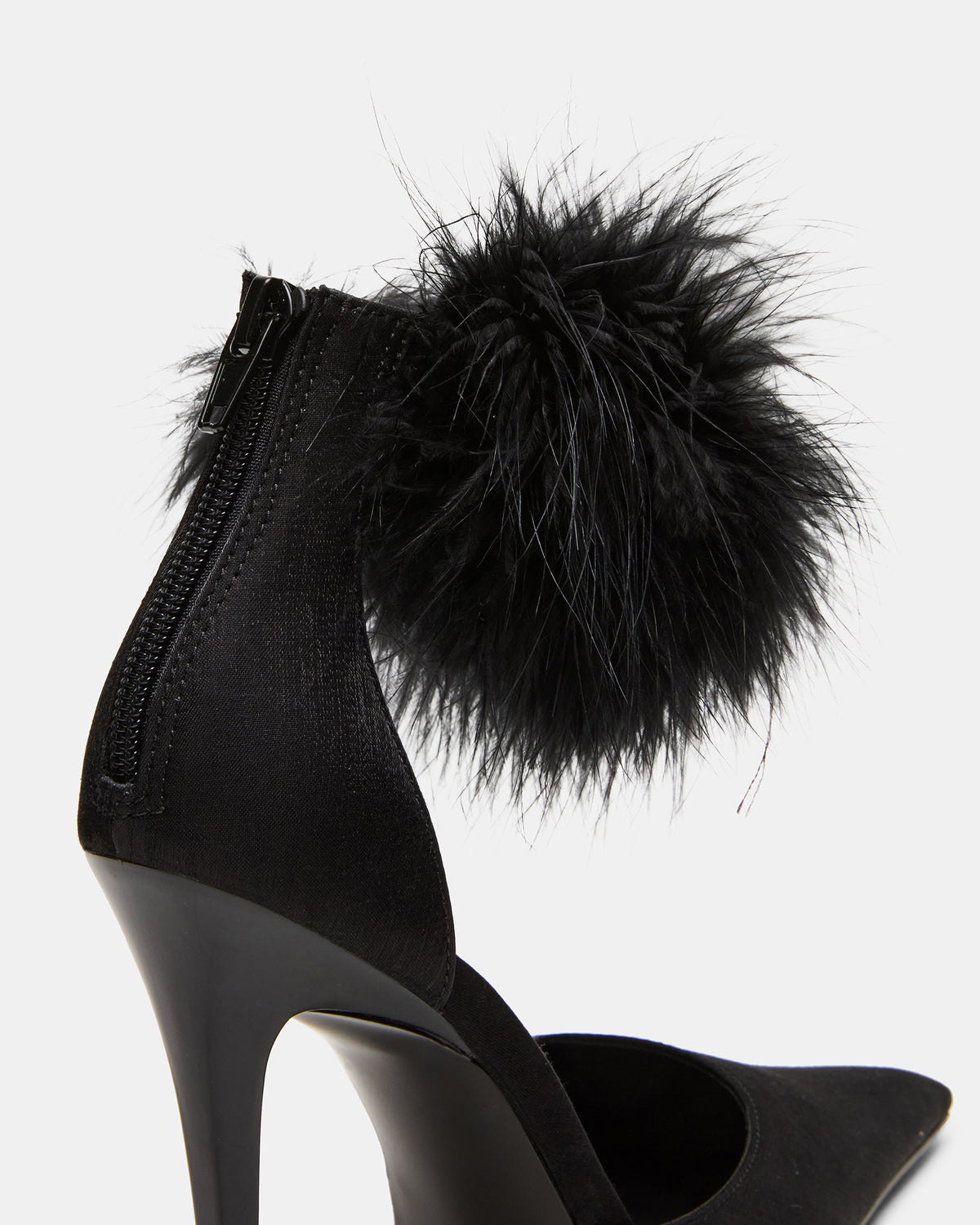 ELUSIVE Black Satin Pointed-Toe Stiletto Pump Women's Heel