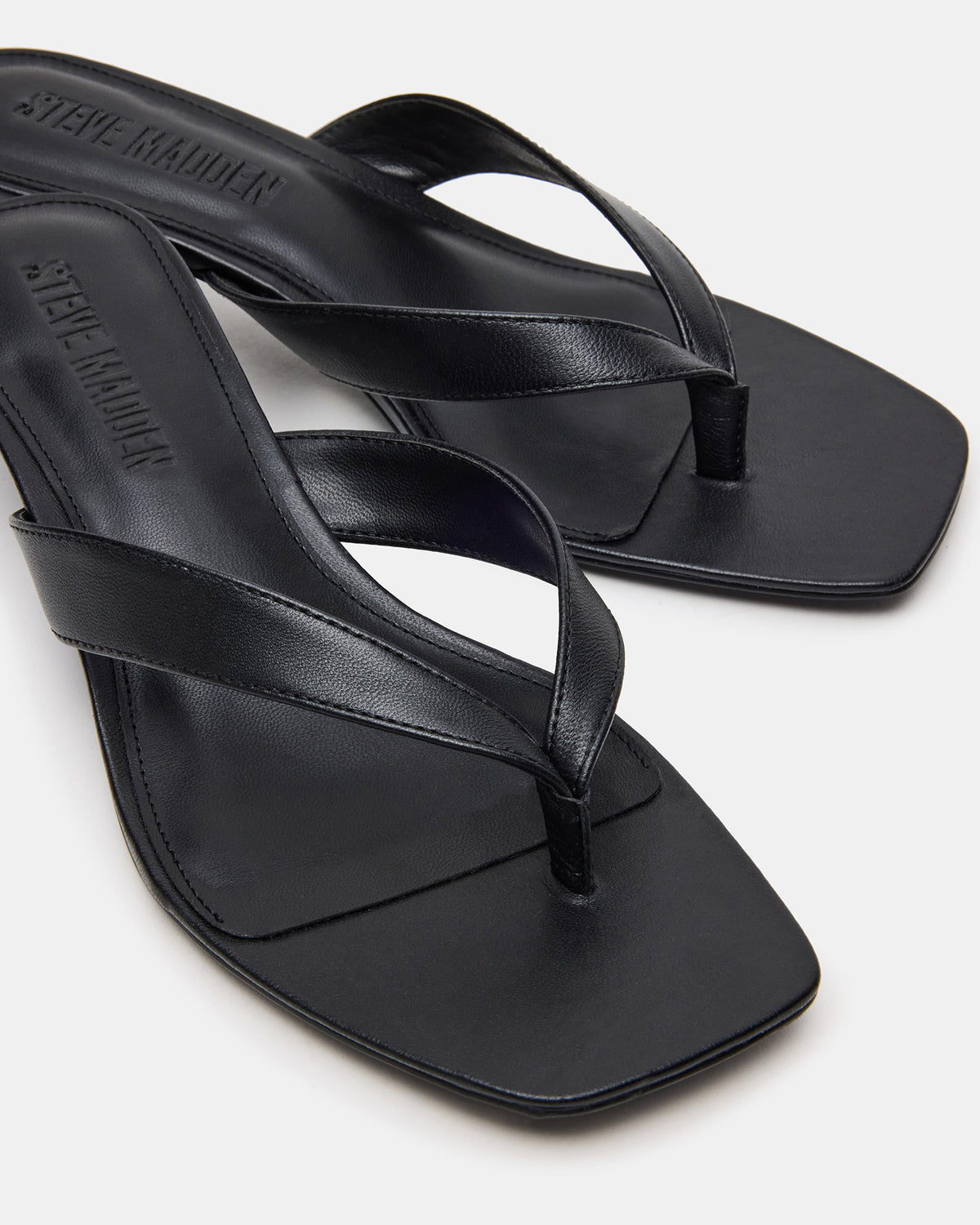 TRACIE Black Leather Thong Strap Women's Kitten Heel