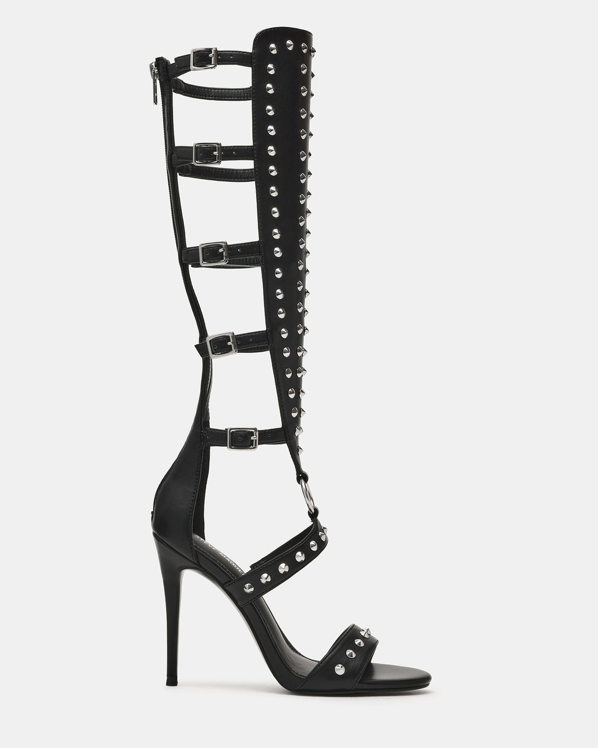 COMPOSURE Black Studs Strappy Stiletto Buckles Women's Heel