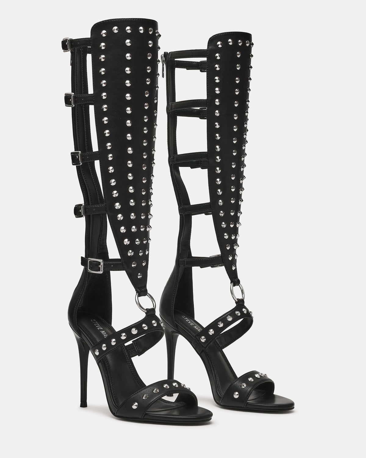 COMPOSURE Black Studs Strappy Stiletto Buckles Women's Heel