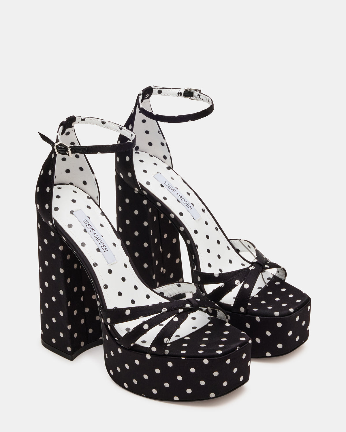 RETRO White/Black Polka Dot Open-Toe Block Heel Platform Women's Heel