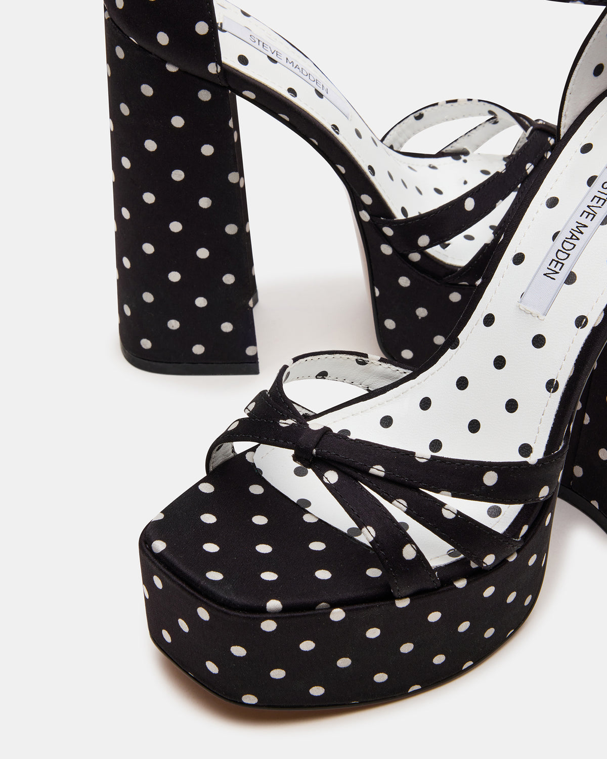 RETRO White/Black Polka Dot Open-Toe Block Heel Platform Women's Heel