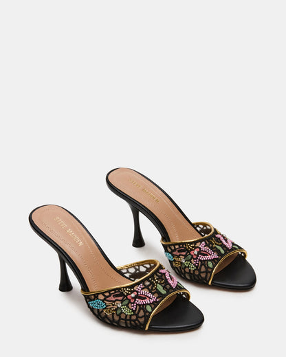 SANTI Mesh Black Multi Pointed-Toe Mule Women's Heel