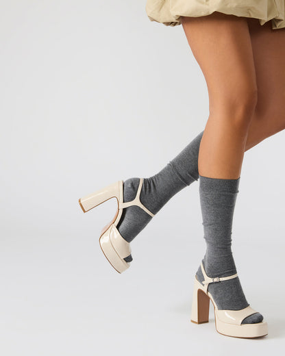 LINADRA Bone Patent Platform Square-Toe Strappy Women's Heel