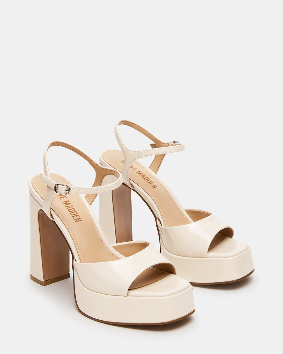 LINADRA Bone Patent Platform Square-Toe Strappy Women's Heel