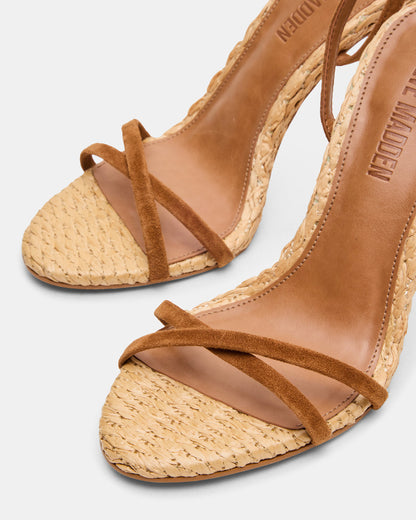 JYPSEY Chestnut Suede Raffia Strappy Stiletto Women's Heel
