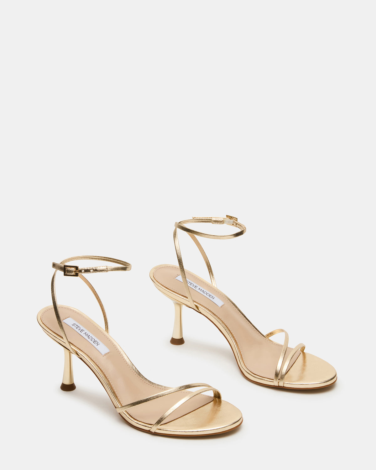 ERAS Gold Leather Stiletto Round-Toe Ankle Strap Women's Heel