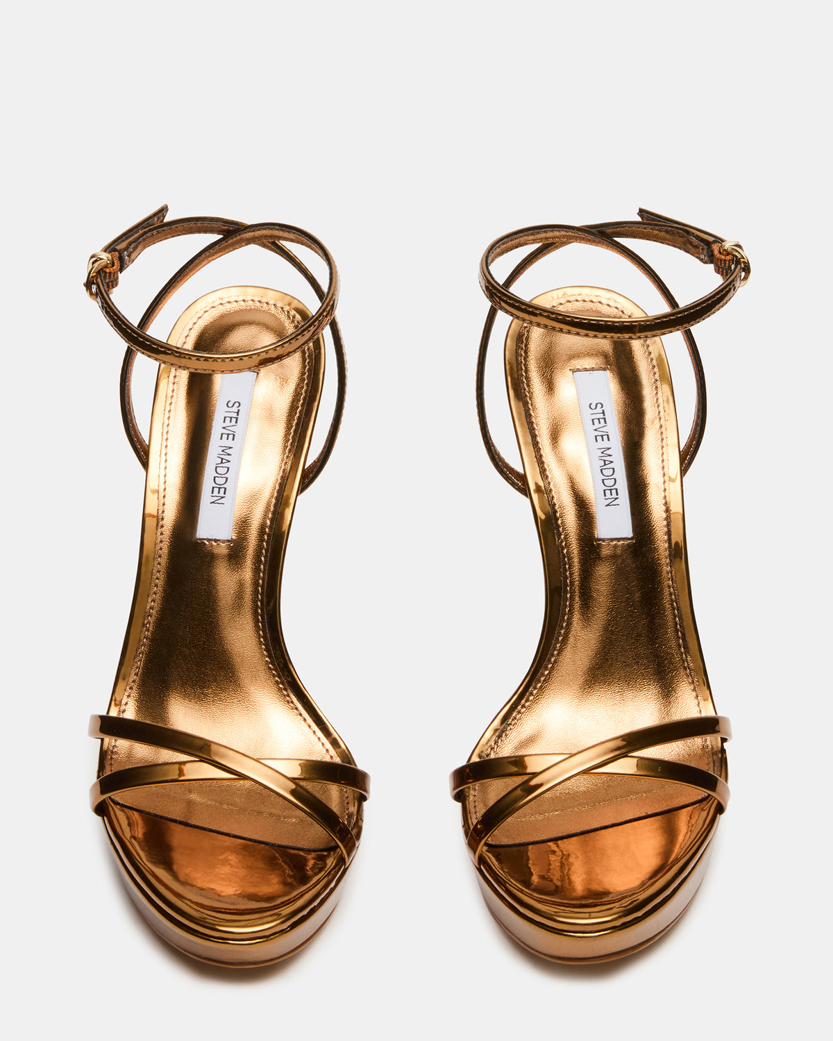 JUNI Bronze Criss Cross Stiletto Ankle Strap Women's Heel