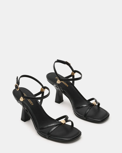 POSY Black Gold-Detail Strappy Square-Toe Women's Heel