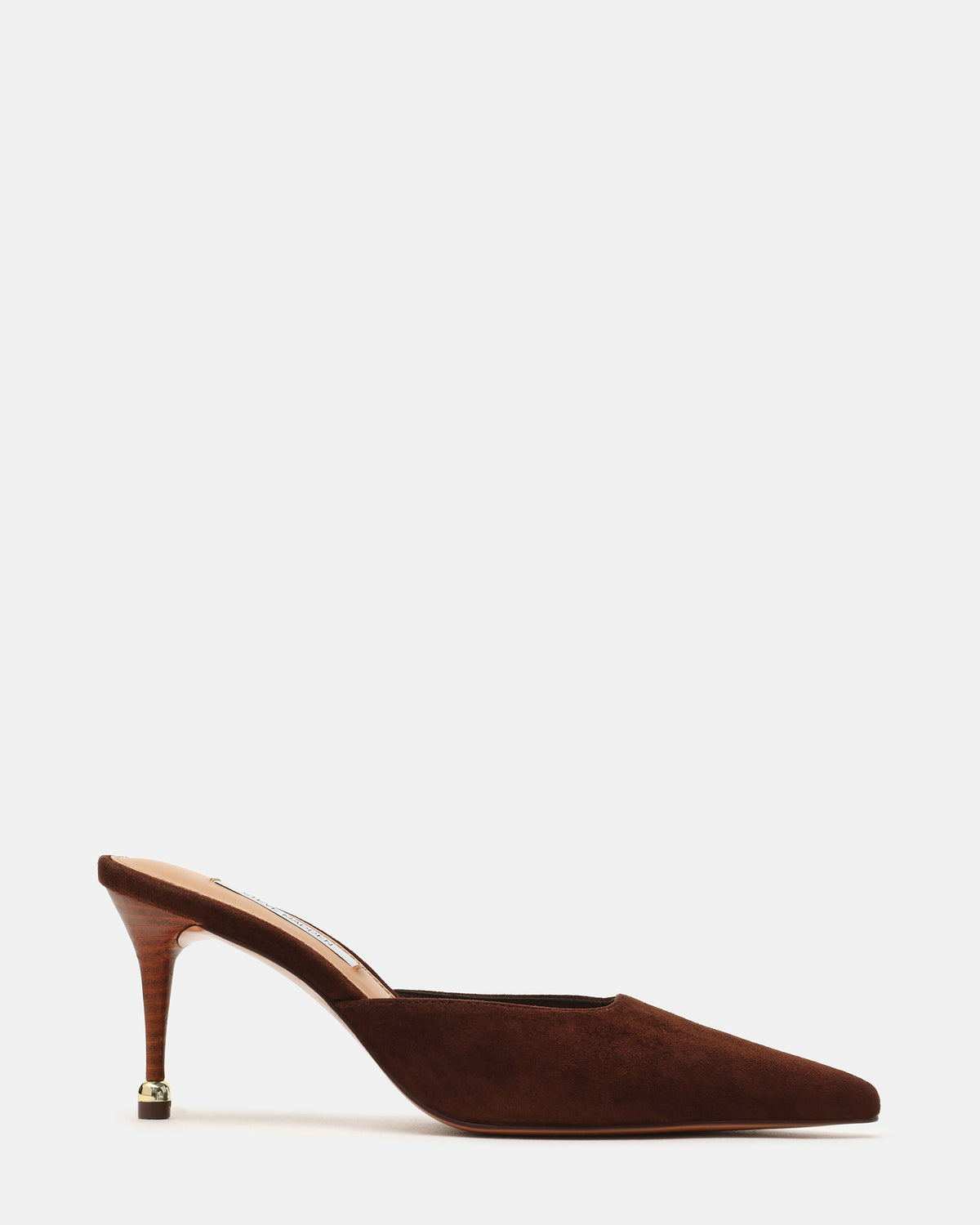 ADELINE Brown Suede Mule Pointed-Toe Gold-Detail Women's Heel
