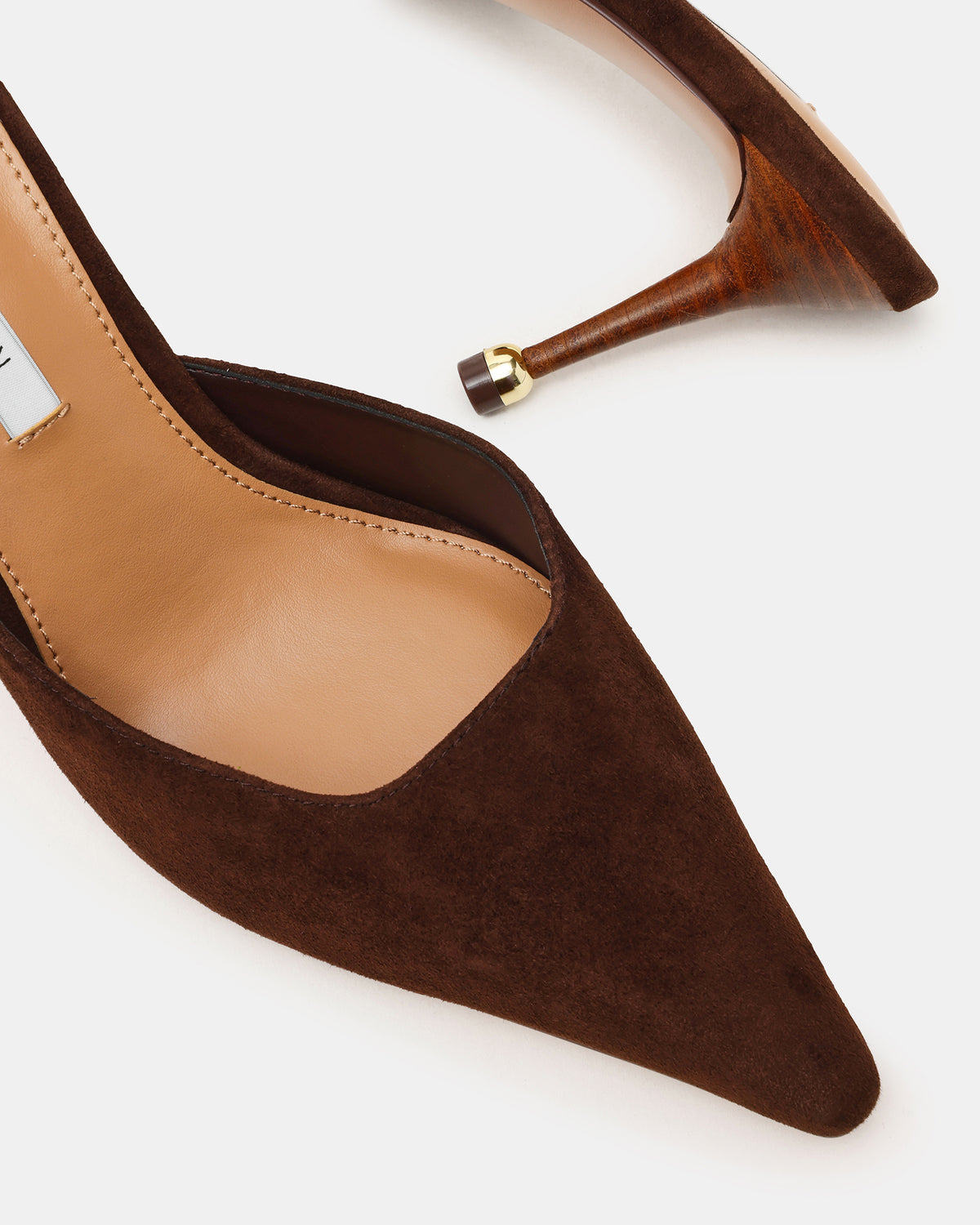 ADELINE Brown Suede Mule Pointed-Toe Gold-Detail Women's Heel