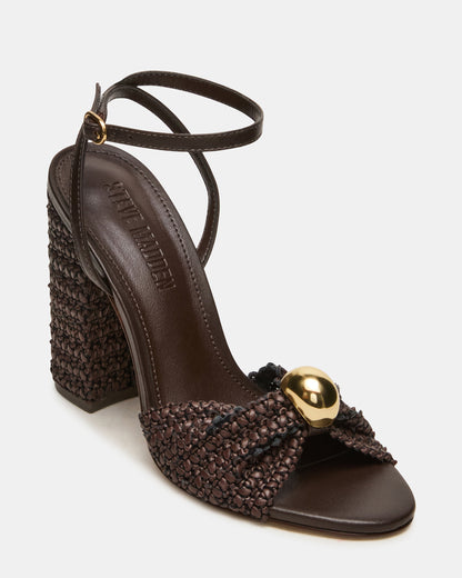 CHEYLA Brown Multi Raffia Women's Block Heels