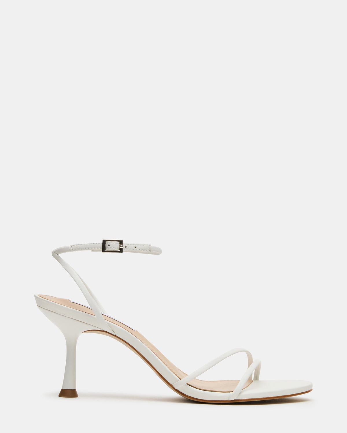 ERAS White Leather Stiletto Round-Toe Ankle Strap Women's Heel