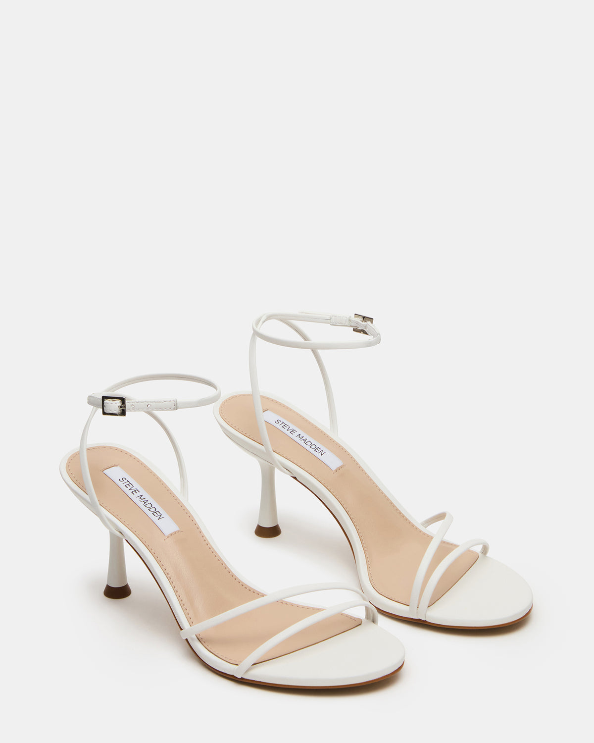 ERAS White Leather Stiletto Round-Toe Ankle Strap Women's Heel
