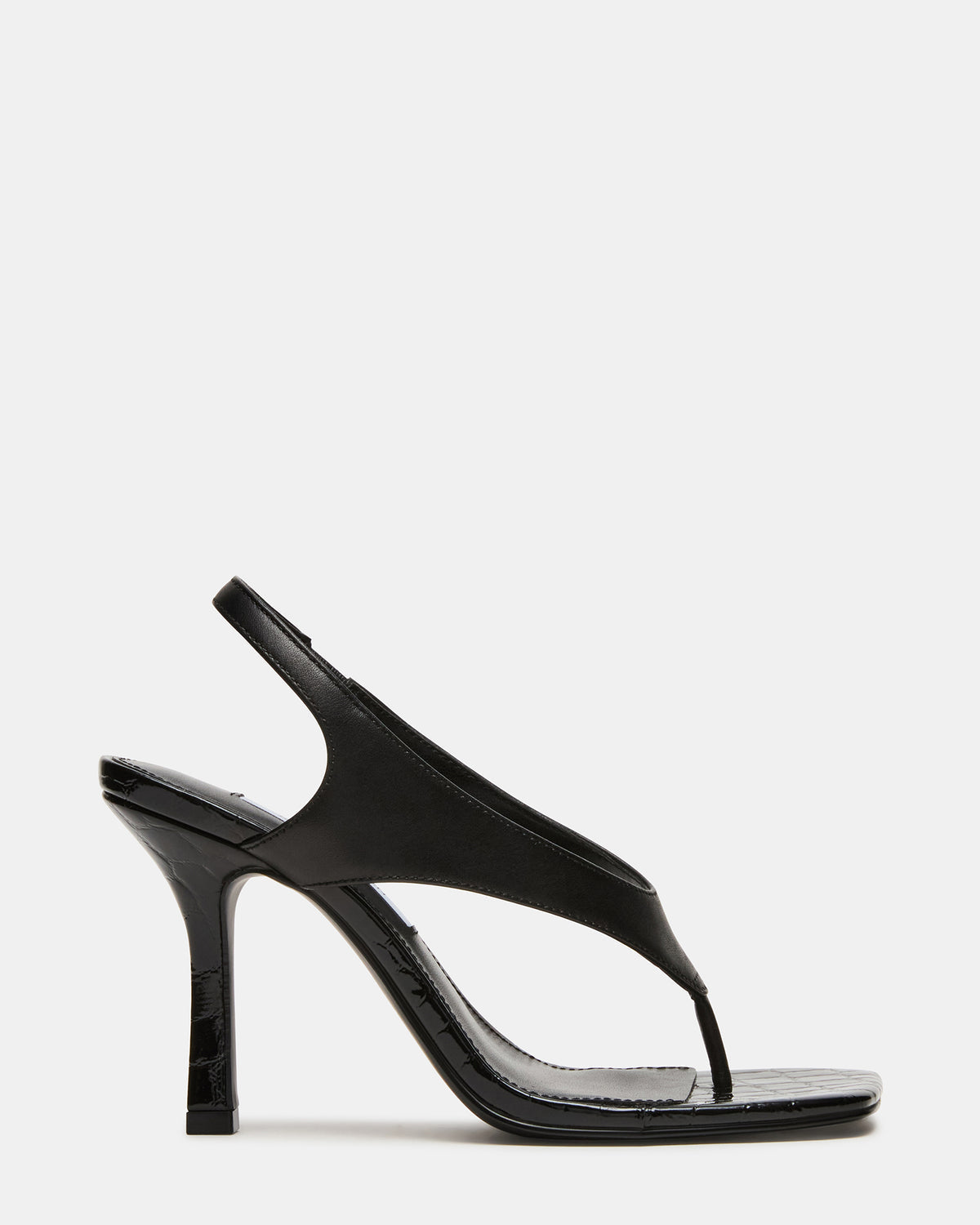 IMPROV Black Leather Square-Toe Thong Slingback Women's Heel