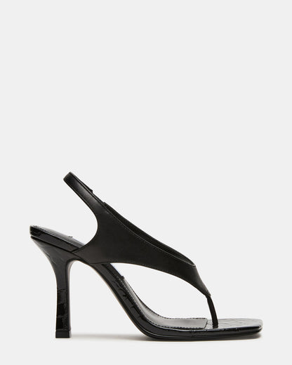IMPROV Black Leather Square-Toe Thong Slingback Women's Heel
