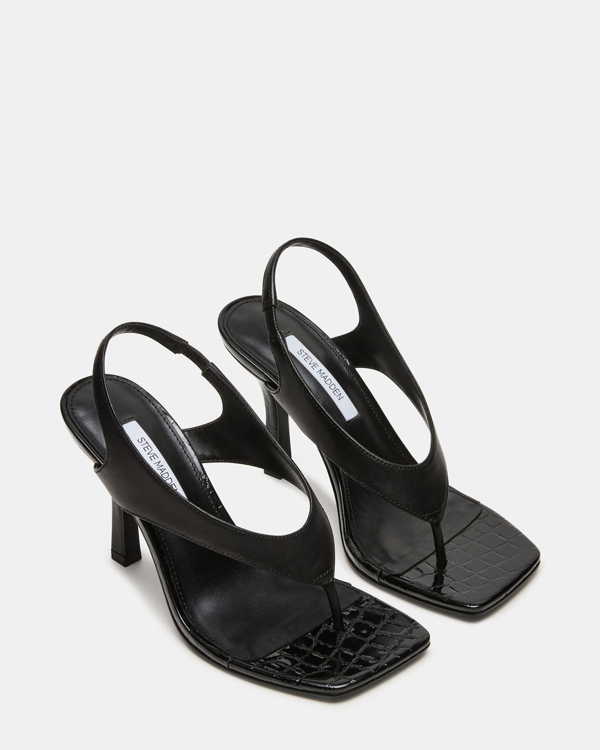 IMPROV Black Leather Square-Toe Thong Slingback Women's Heel