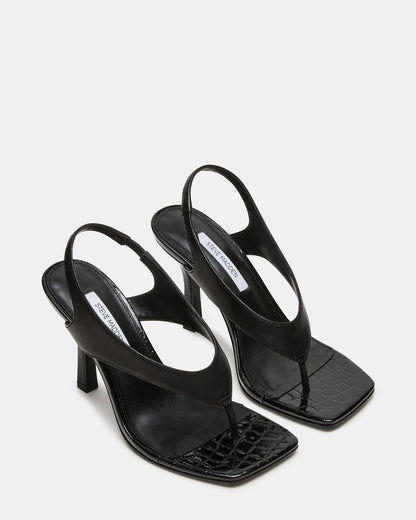 IMPROV Black Leather Square-Toe Thong Slingback Women's Heel