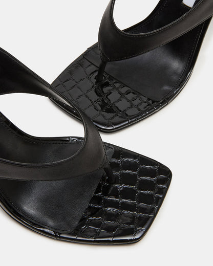 IMPROV Black Leather Square-Toe Thong Slingback Women's Heel