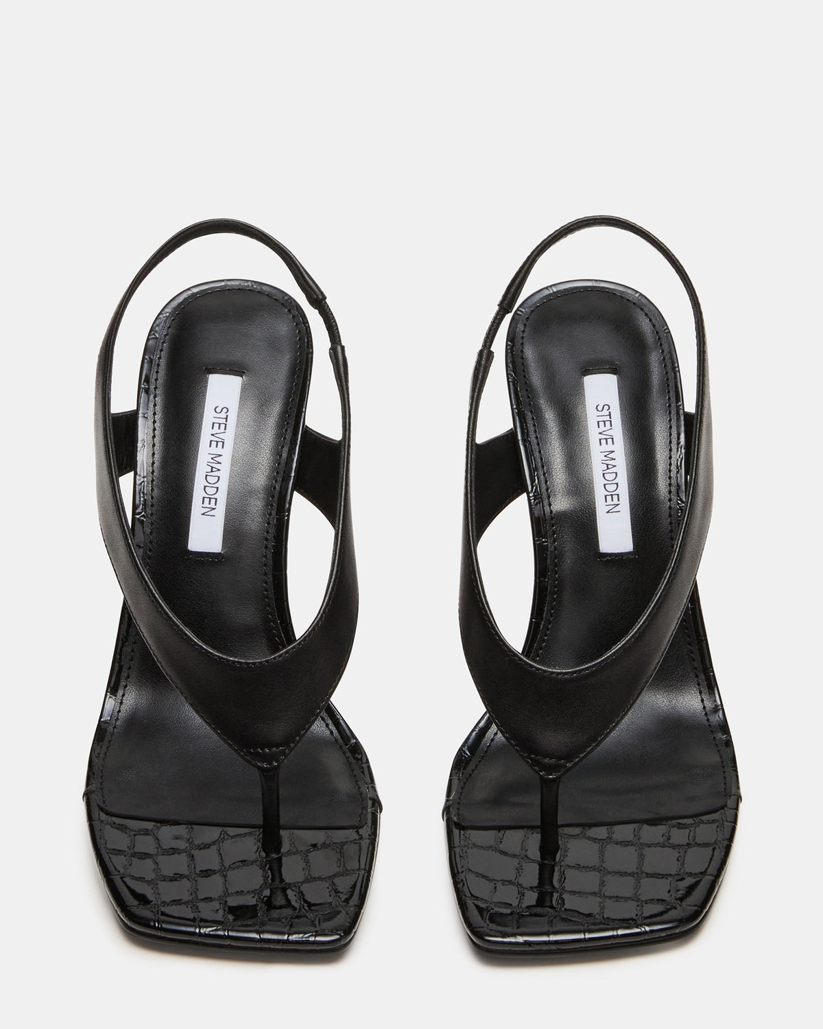 IMPROV Black Leather Square-Toe Thong Slingback Women's Heel