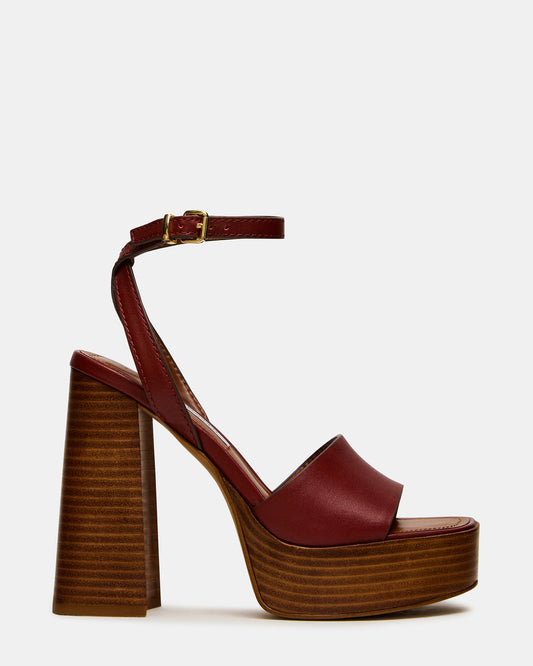 FLORIA Rust Leather Square-Toe Block Heel Platform Women's Heel