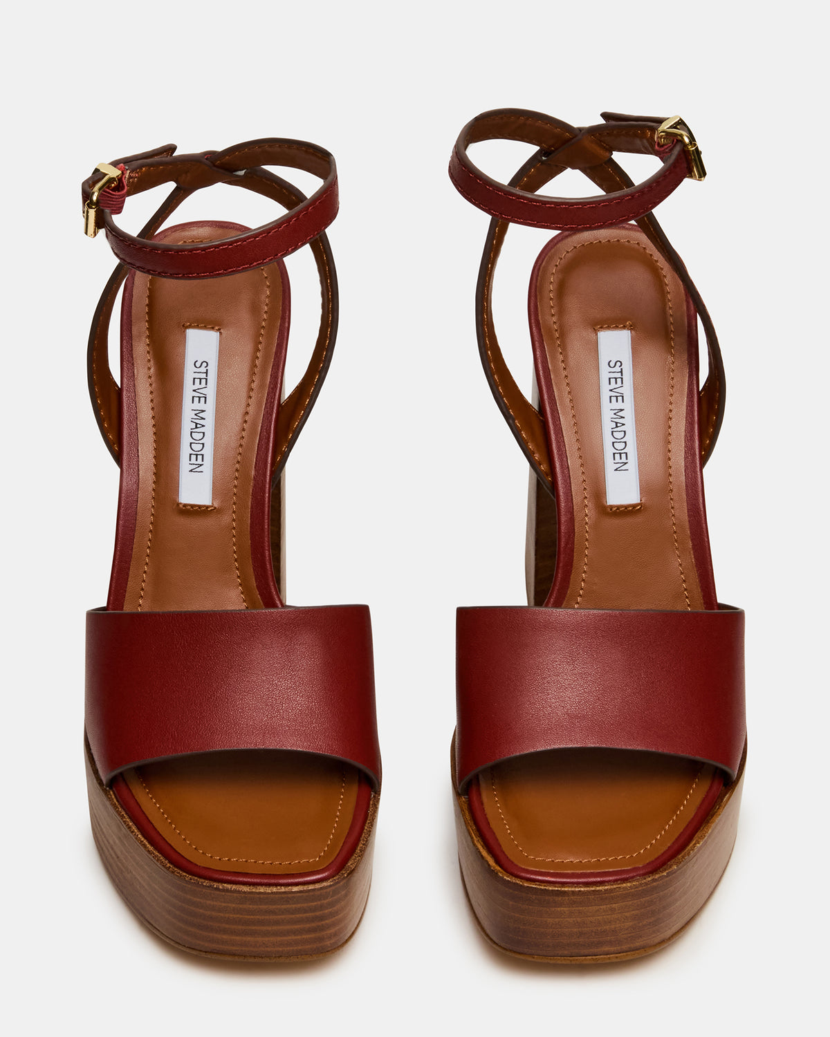 FLORIA Rust Leather Square-Toe Block Heel Platform Women's Heel