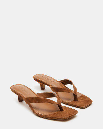 TRACIE Chestnut Suede Thong Strap Women's Kitten Heel