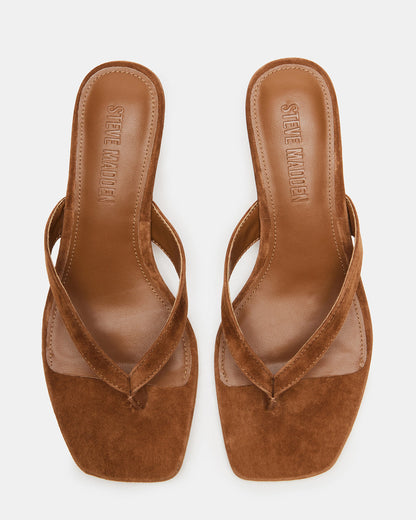 TRACIE Chestnut Suede Thong Strap Women's Kitten Heel