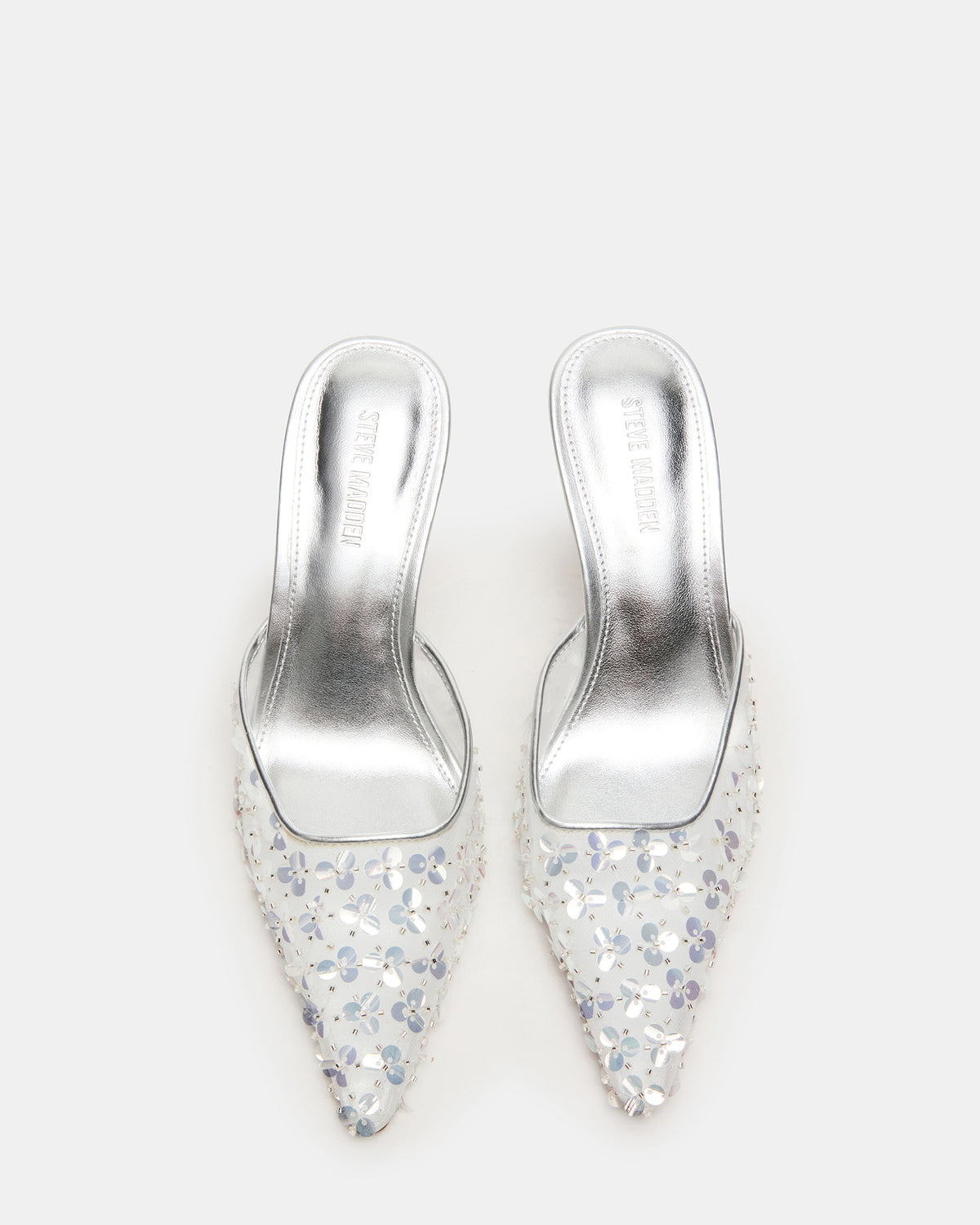ALEXI Sequin Silver Pointed-Toe Mule Women's Heel