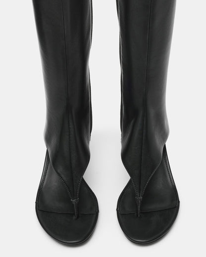 RELENTLESS Black Thong Open-Toe Boot Shaft Women's Heel