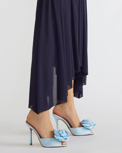 PRIYA Flower Blue Satin Mule Women's Heel
