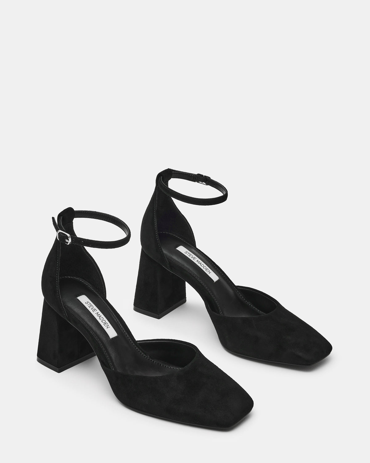 HARTLYN Black Suede Square-Toe Block Heel Ankle Strap Women's Heel