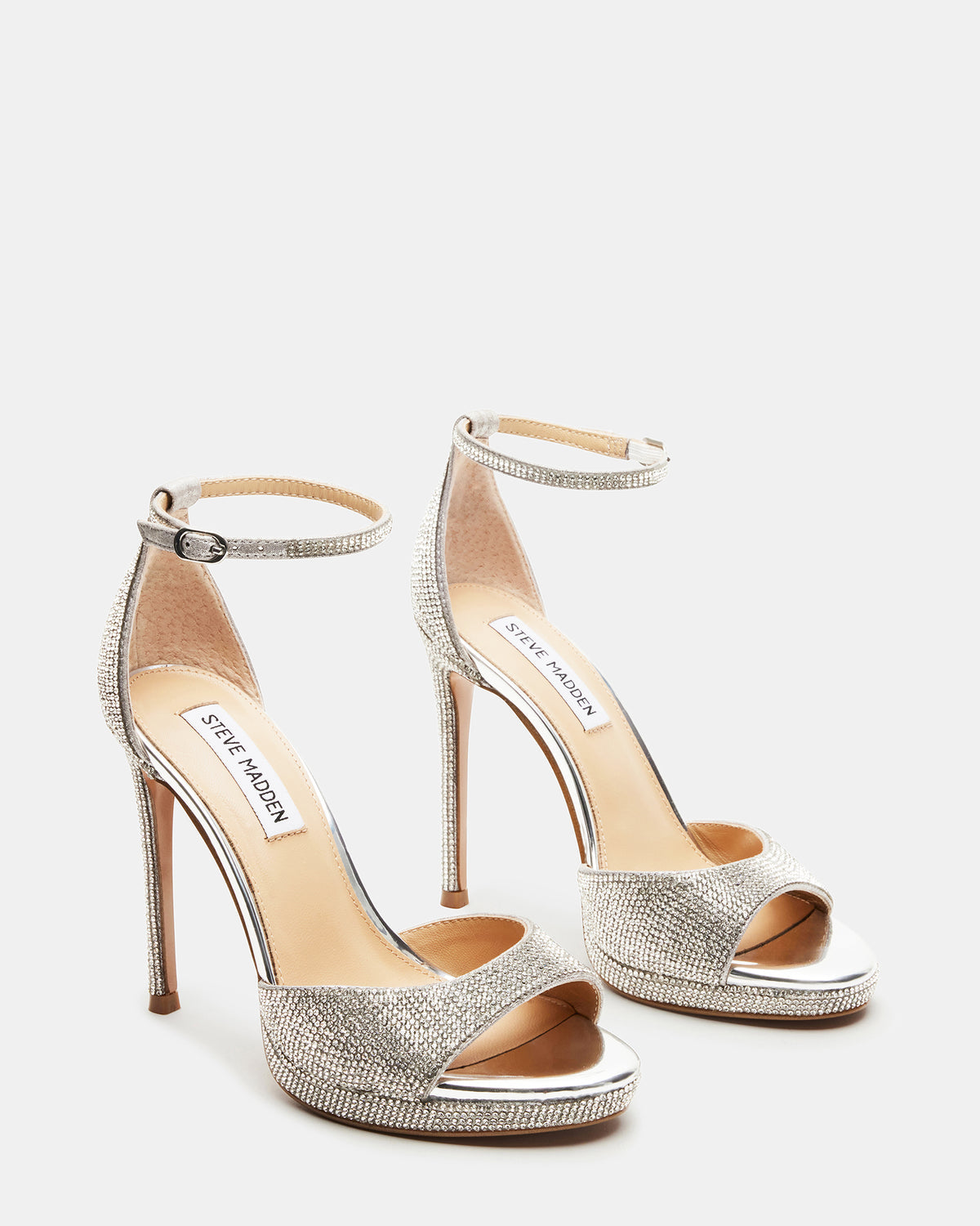 WILEY Silver Rhinestones Open Toe Stiletto Heel | Women's Heels