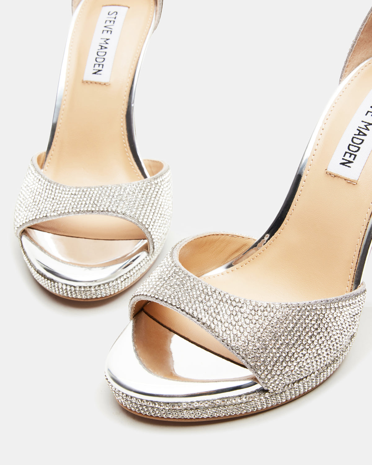 WILEY Silver Rhinestones Open Toe Stiletto Heel | Women's Heels
