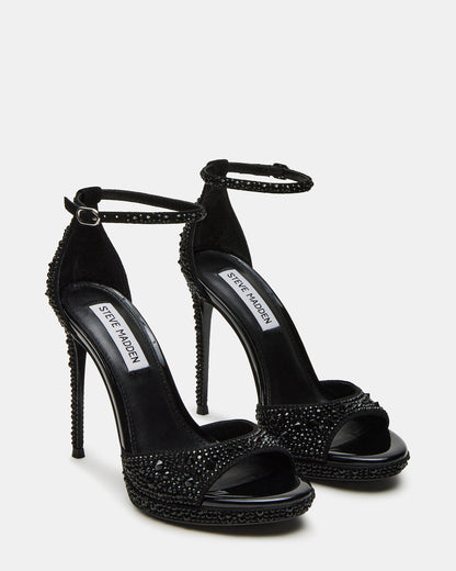 WILEY Black Rhinestone Women's Open Toe Stiletto Heel