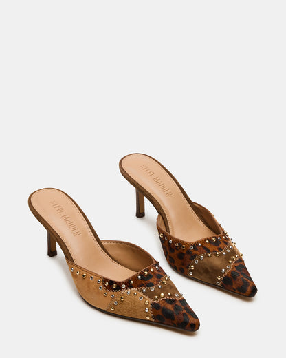 ALEXI Leopard Multi Studs Pointed-Toe Mule Women's Heel
