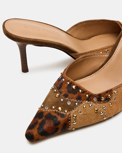 ALEXI Leopard Multi Studs Pointed-Toe Mule Women's Heel