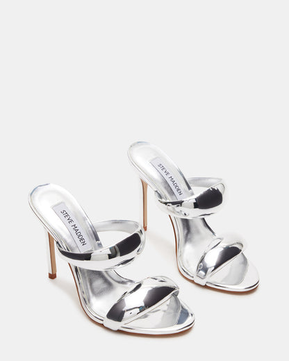 SATURN Silver Stiletto Mule Women's Heel