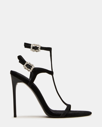 SALMA Black Multi Stiletto Strappy Open-Toe Ankle Strap Women's Heel