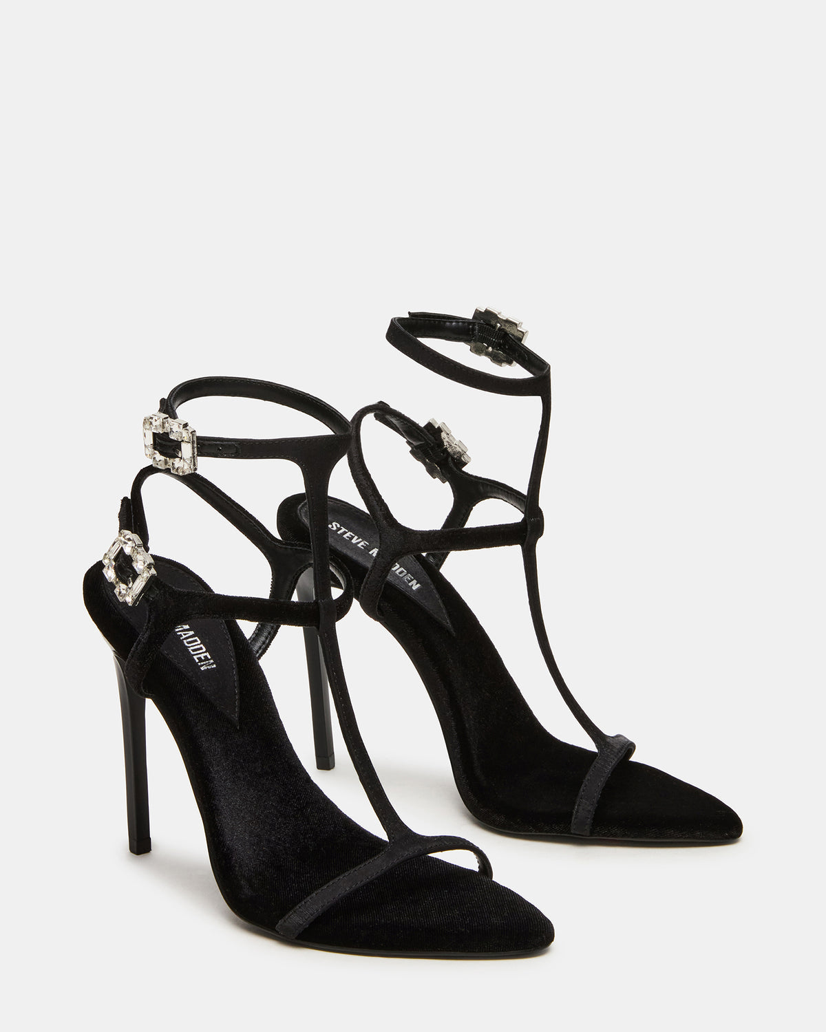SALMA Black Multi Stiletto Strappy Open-Toe Ankle Strap Women's Heel