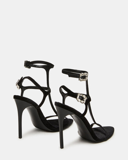 SALMA Black Multi Stiletto Strappy Open-Toe Ankle Strap Women's Heel